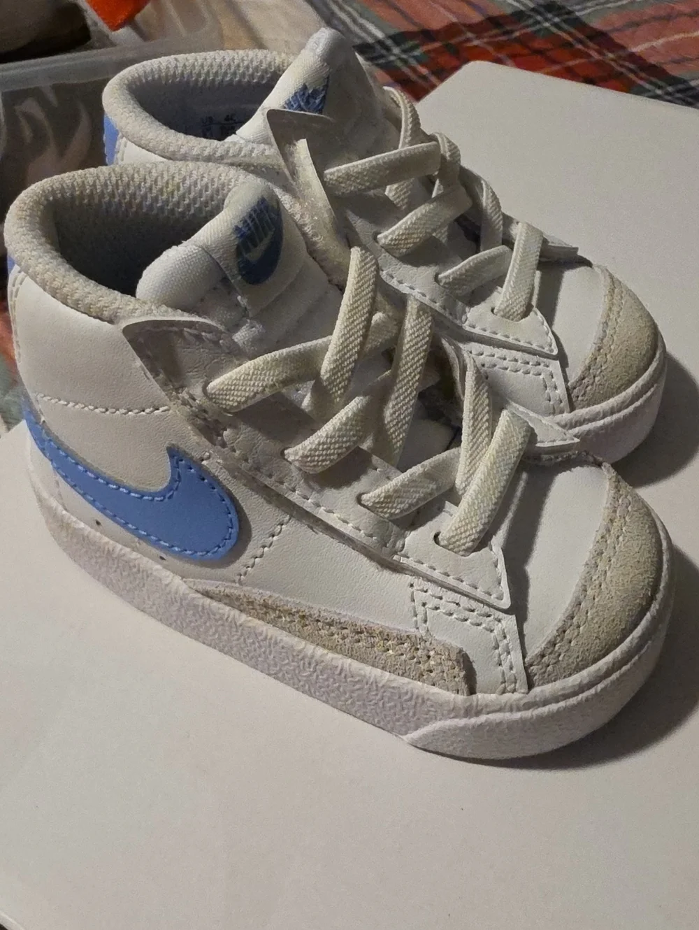 Nike Kids White and Light Blue High-Top Sneakers, Size 4c